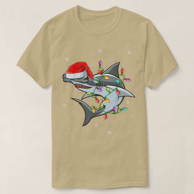 Xmas Lighting Santa Hat Hammerhead Shark Christmas T-Shirt (Design Front)
