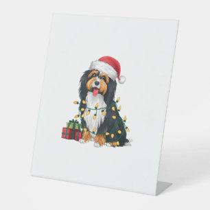 Xmas Lighting Santa Hat Havanese Dog Christmas Pedestal Sign