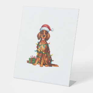 Xmas Lighting Santa Hat Irish Setter Dog Christmas Pedestal Sign