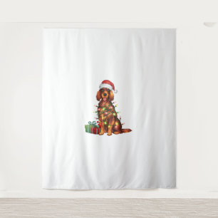 Xmas Lighting Santa Hat Irish Setter Dog Christmas Tapestry