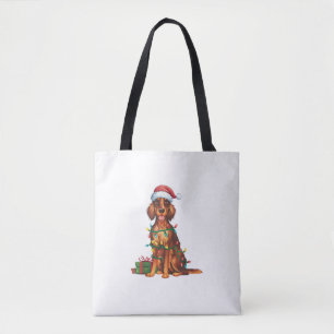 Xmas Lighting Santa Hat Irish Setter Dog Christmas Tote Bag