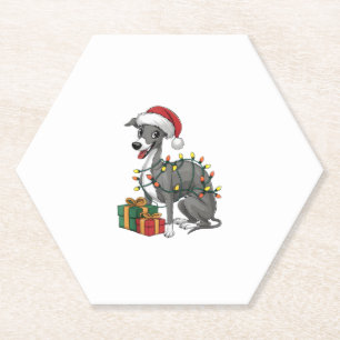 Xmas Lighting Santa Hat Italian Greyhound Dog Chri Paper Coaster