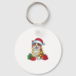 Xmas Lighting Santa Hat Karelian Bear Dog Christma Key Ring