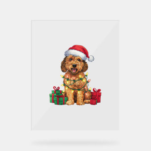 Xmas Lighting Santa Hat Labradoodle Dog Christmas Acrylic Sign