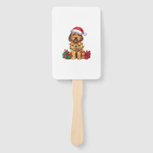 Xmas Lighting Santa Hat Labradoodle Dog Christmas Hand Fan
