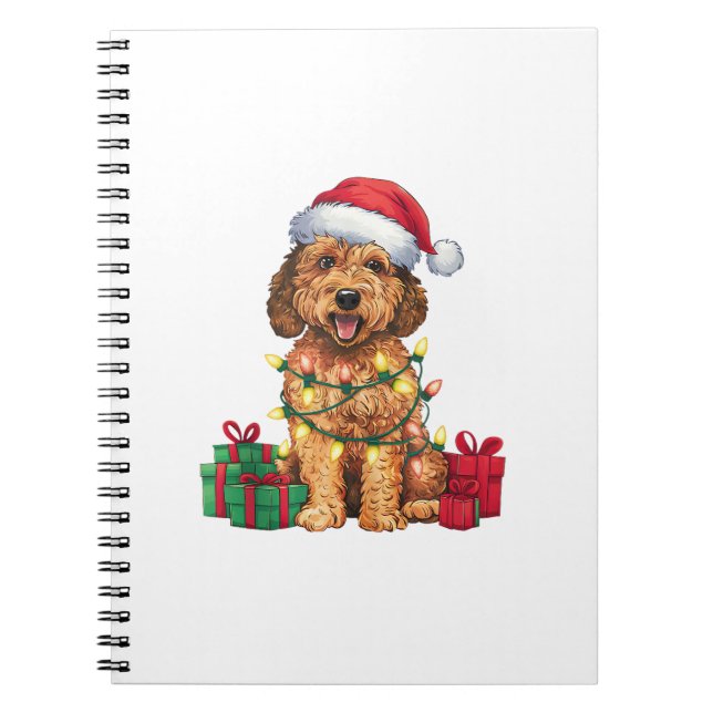 Xmas Lighting Santa Hat Labradoodle Dog Christmas  Notebook (Front)