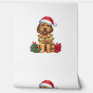 Xmas Lighting Santa Hat Labradoodle Dog Christmas Wallpaper