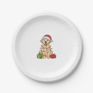 Xmas Lighting Santa Hat Labrador Retriever Dog Chr Paper Plate