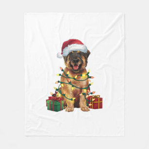 Xmas Lighting Santa Hat Leonberger Dog Christmas _ Fleece Blanket