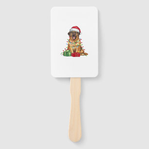 Xmas Lighting Santa Hat Leonberger Dog Christmas  Hand Fan