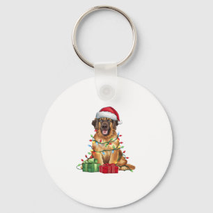 Xmas Lighting Santa Hat Leonberger Dog Christmas Key Ring