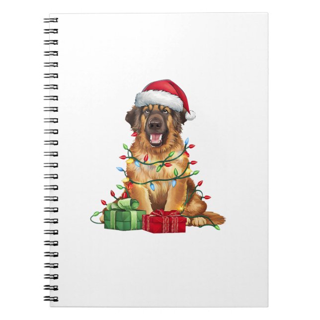 Xmas Lighting Santa Hat Leonberger Dog Christmas  Notebook (Front)
