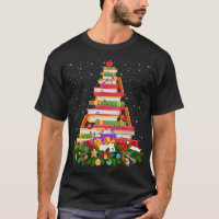 Xmas Lighting Santa Hat Librarian Book Christmas T
