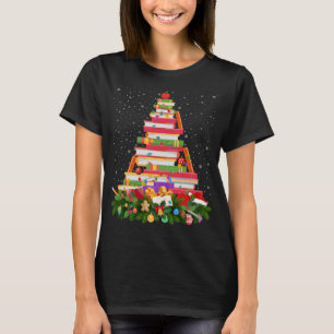 Xmas Lighting Santa Hat Librarian Book Christmas T T-Shirt