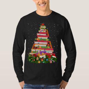 Xmas Lighting Santa Hat Librarian Book Christmas T T-Shirt