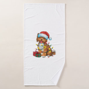 Xmas Lighting Santa Hat Lowchen Dog Christmas Bath Towel