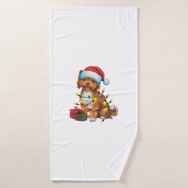 Xmas Lighting Santa Hat Lowchen Dog Christmas  Bath Towel (Bath Towel)