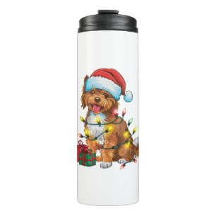 Xmas Lighting Santa Hat Lowchen Dog Christmas Thermal Tumbler
