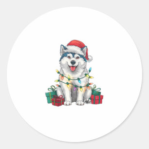 Xmas Lighting Santa Hat Malamute Dog Christmas Classic Round Sticker