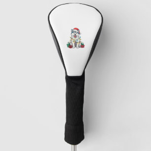 Xmas Lighting Santa Hat Malamute Dog Christmas Golf Head Cover