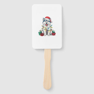 Xmas Lighting Santa Hat Malamute Dog Christmas Hand Fan