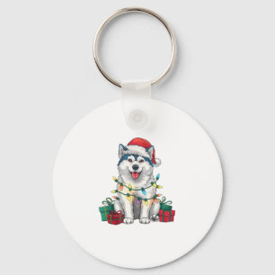 Xmas Lighting Santa Hat Malamute Dog Christmas  Key Ring