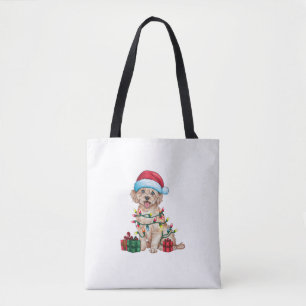 Xmas Lighting Santa Hat Maltese Dog Christmas  Tote Bag