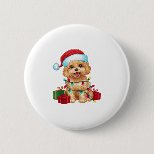 Xmas Lighting Santa Hat Maltipoo Dog Christmas  6 Cm Round Badge