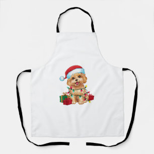 Xmas Lighting Santa Hat Maltipoo Dog Christmas Apron