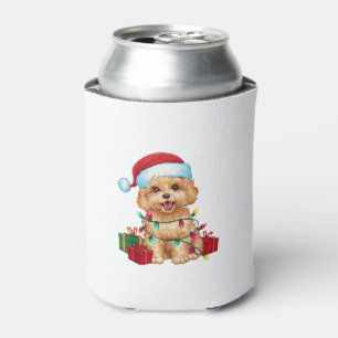 Xmas Lighting Santa Hat Maltipoo Dog Christmas Can Cooler