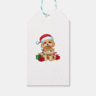Xmas Lighting Santa Hat Maltipoo Dog Christmas  Gift Tags
