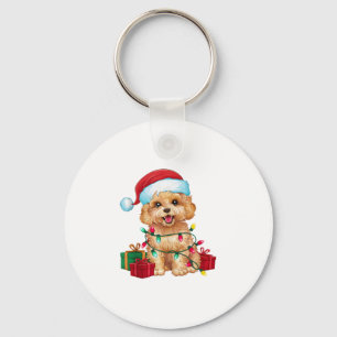 Xmas Lighting Santa Hat Maltipoo Dog Christmas Key Ring