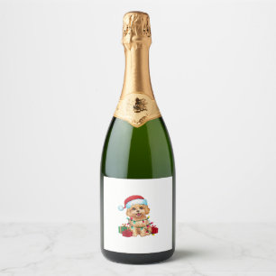 Xmas Lighting Santa Hat Maltipoo Dog Christmas Sparkling Wine Label