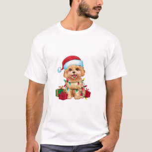 Xmas Lighting Santa Hat Maltipoo Dog Christmas  T-Shirt