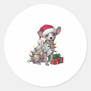 Xmas Lighting Santa Hat Mexican Hairless Dogs Chri Classic Round Sticker