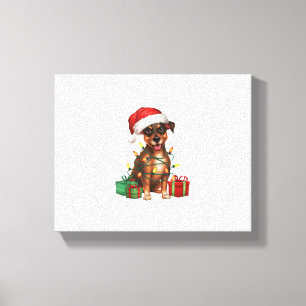 Xmas Lighting Santa Hat Miniature Pinscher Dog Chr Canvas Print