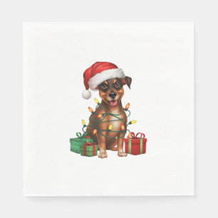Xmas Lighting Santa Hat Miniature Pinscher Dog Chr Napkin