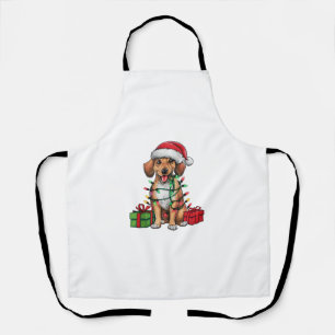 Xmas Lighting Santa Hat Mountain Cur Dog Christmas Apron