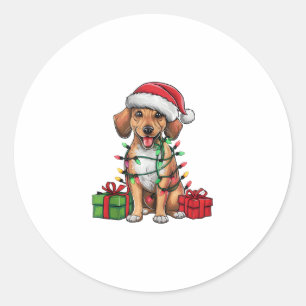 Xmas Lighting Santa Hat Mountain Cur Dog Christmas Classic Round Sticker