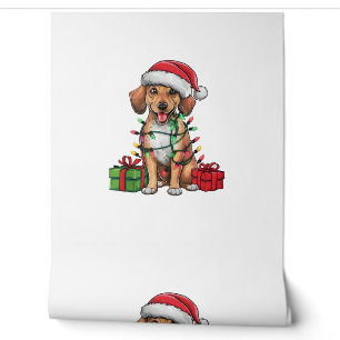 Xmas Lighting Santa Hat Mountain Cur Dog Christmas Wallpaper