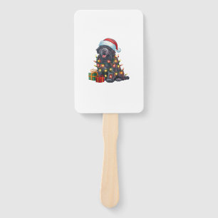 Xmas Lighting Santa Hat Newfoundland Dog Christmas Hand Fan