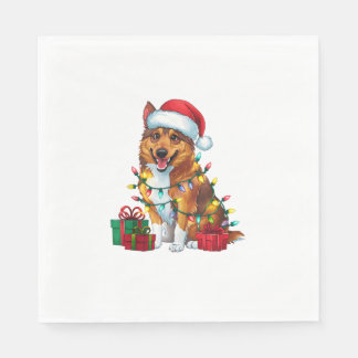 Xmas Lighting Santa Hat Norwegian Elkhound Dog Chr Napkin
