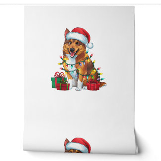 Xmas Lighting Santa Hat Norwegian Elkhound Dog Chr Wallpaper