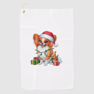 Xmas Lighting Santa Hat Papillon Dog Christmas _1 Golf Towel