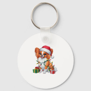Xmas Lighting Santa Hat Papillon Dog Christmas _1 Key Ring