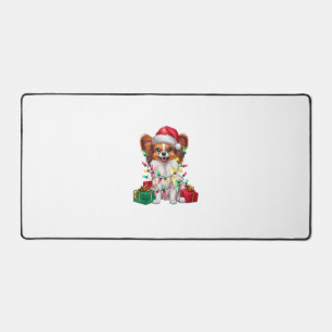 Xmas Lighting Santa Hat Papillon Dog Christmas Desk Mat