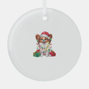 Xmas Lighting Santa Hat Papillon Dog Christmas  Glass Tree Decoration