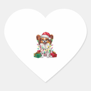 Xmas Lighting Santa Hat Papillon Dog Christmas Heart Sticker