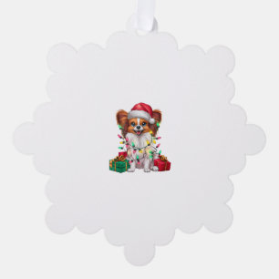 Xmas Lighting Santa Hat Papillon Dog Christmas  Tree Decoration Card