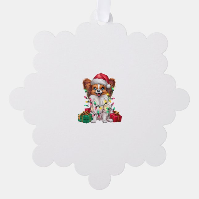 Xmas Lighting Santa Hat Papillon Dog Christmas  Tree Decoration Card (Front)